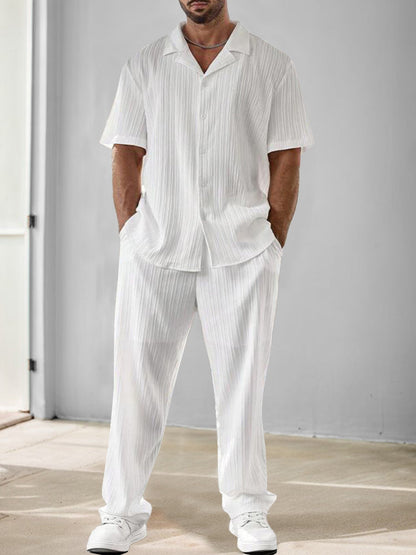 Ensemble de Chemise et Pantalon Texturé à Rayures Polyvalent
