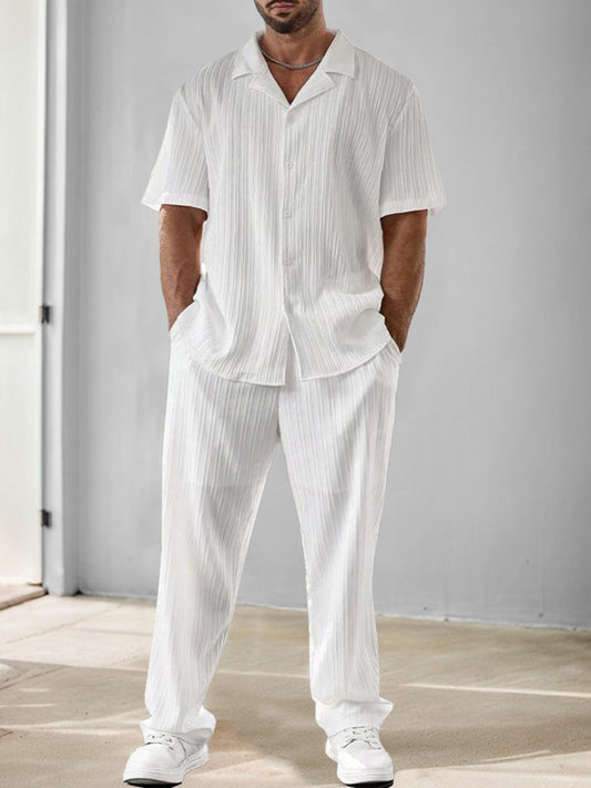 Ensemble de Chemise et Pantalon Texturé à Rayures Polyvalent