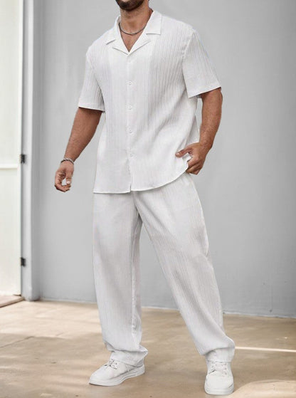 Ensemble de Chemise et Pantalon Texturé à Rayures Polyvalent