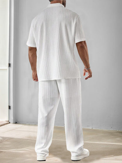 Ensemble de Chemise et Pantalon Texturé à Rayures Polyvalent