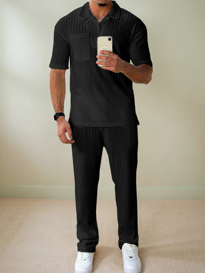 Ensemble de Polo Texturé Rayé Élégant