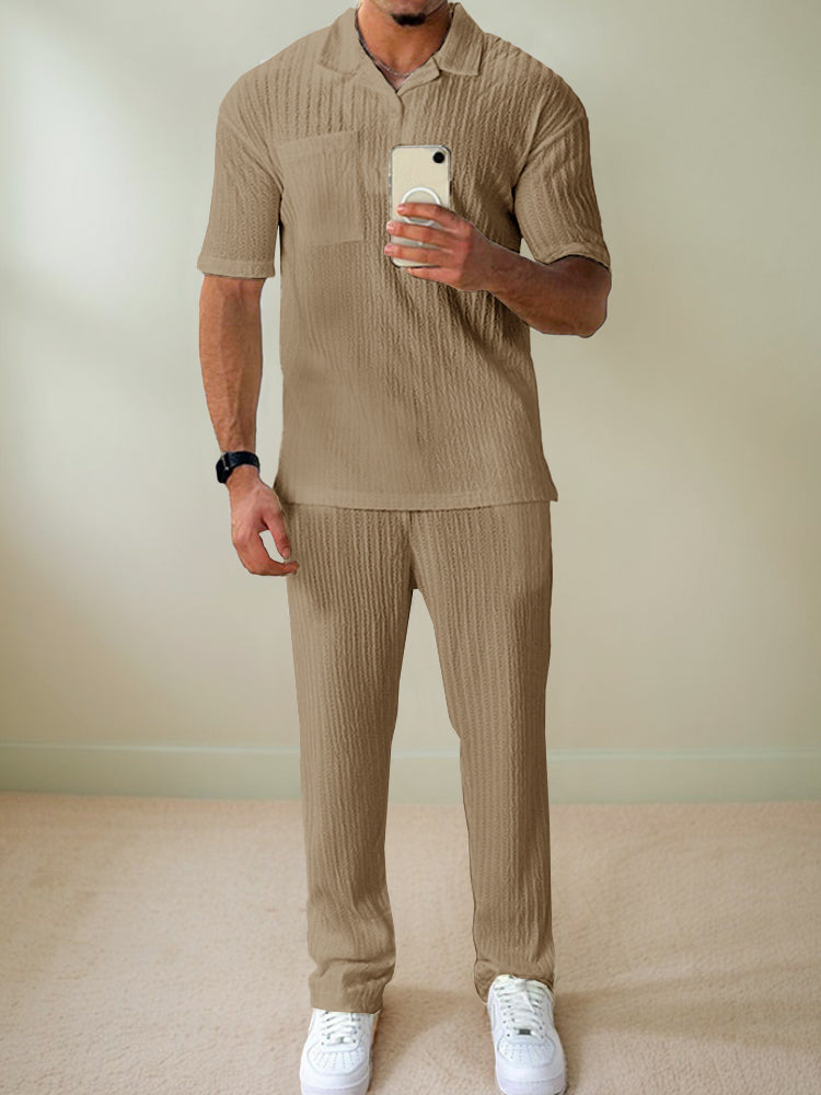 Ensemble de Polo Texturé Rayé Élégant