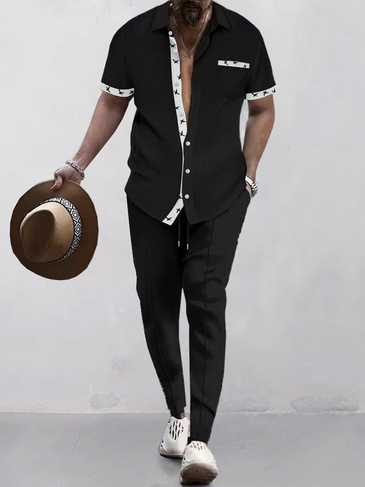 Ensemble de Chemise Waffle à Contraste Élégant