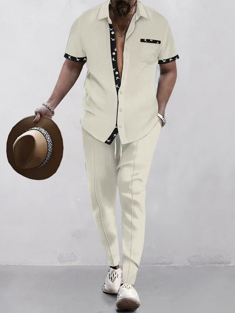 Ensemble de Chemise Waffle à Contraste Élégant