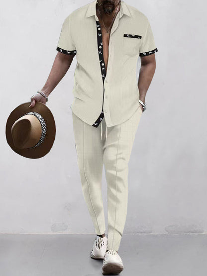 Ensemble de Chemise Waffle à Contraste Élégant