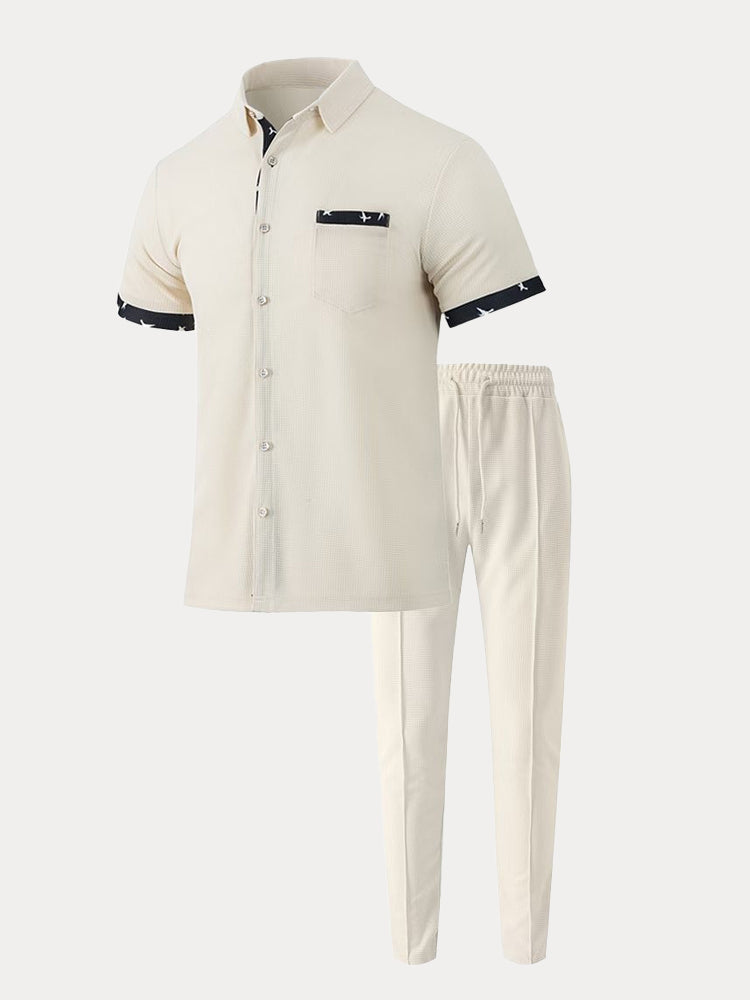 Ensemble de Chemise Waffle à Contraste Élégant