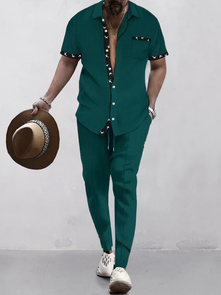 Ensemble de Chemise Waffle à Contraste Élégant