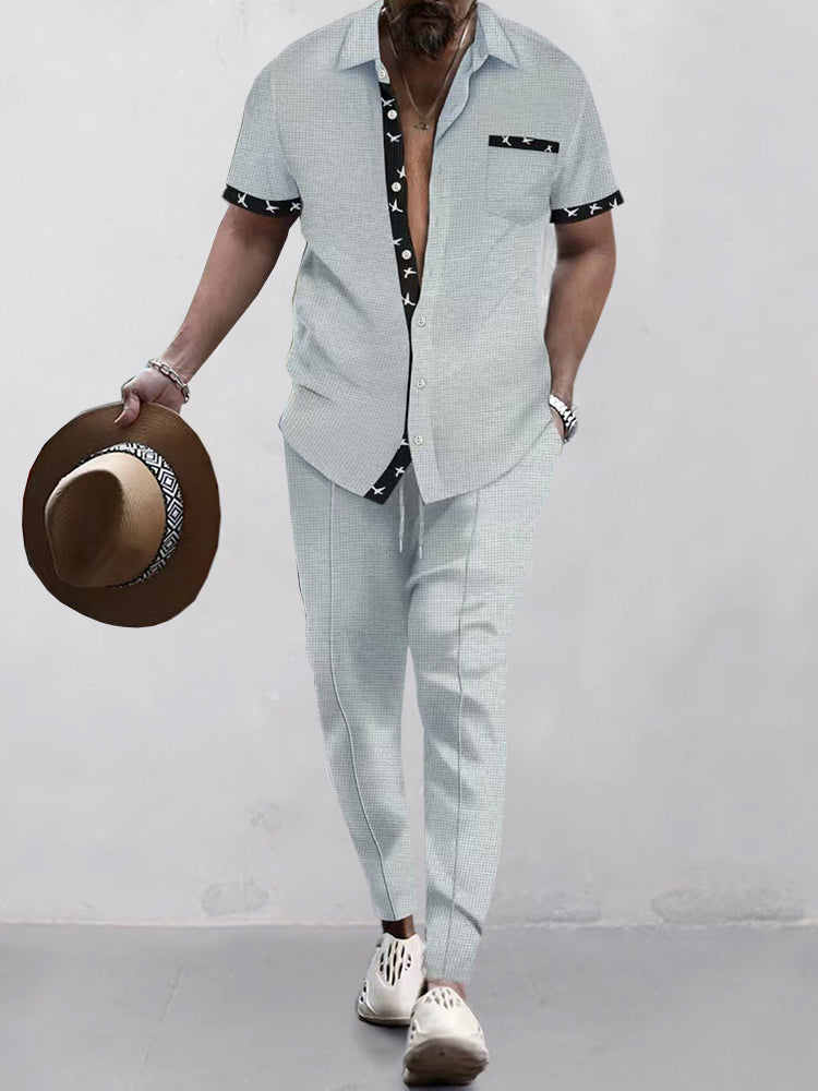 Ensemble de Chemise Waffle à Contraste Élégant