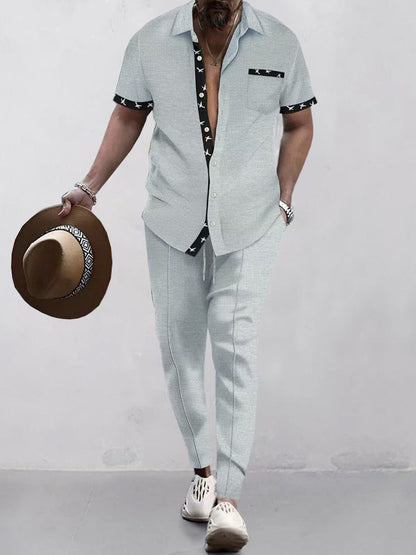 Ensemble de Chemise Waffle à Contraste Élégant