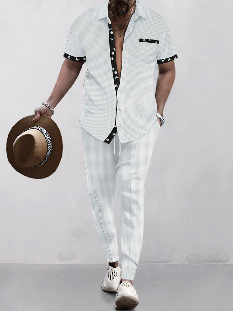 Ensemble de Chemise Waffle à Contraste Élégant