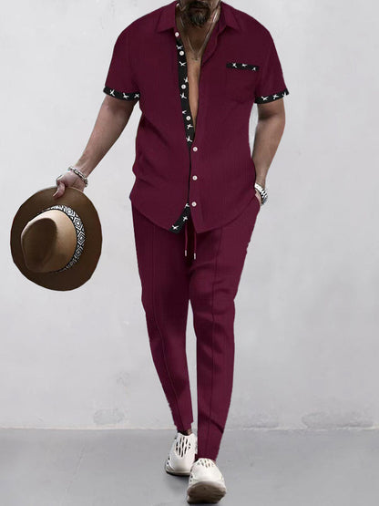 Ensemble de Chemise Waffle à Contraste Élégant