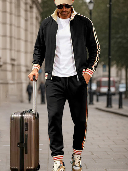 Ensemble de Veste et Pantalon à Rayures Contrastées Sportif