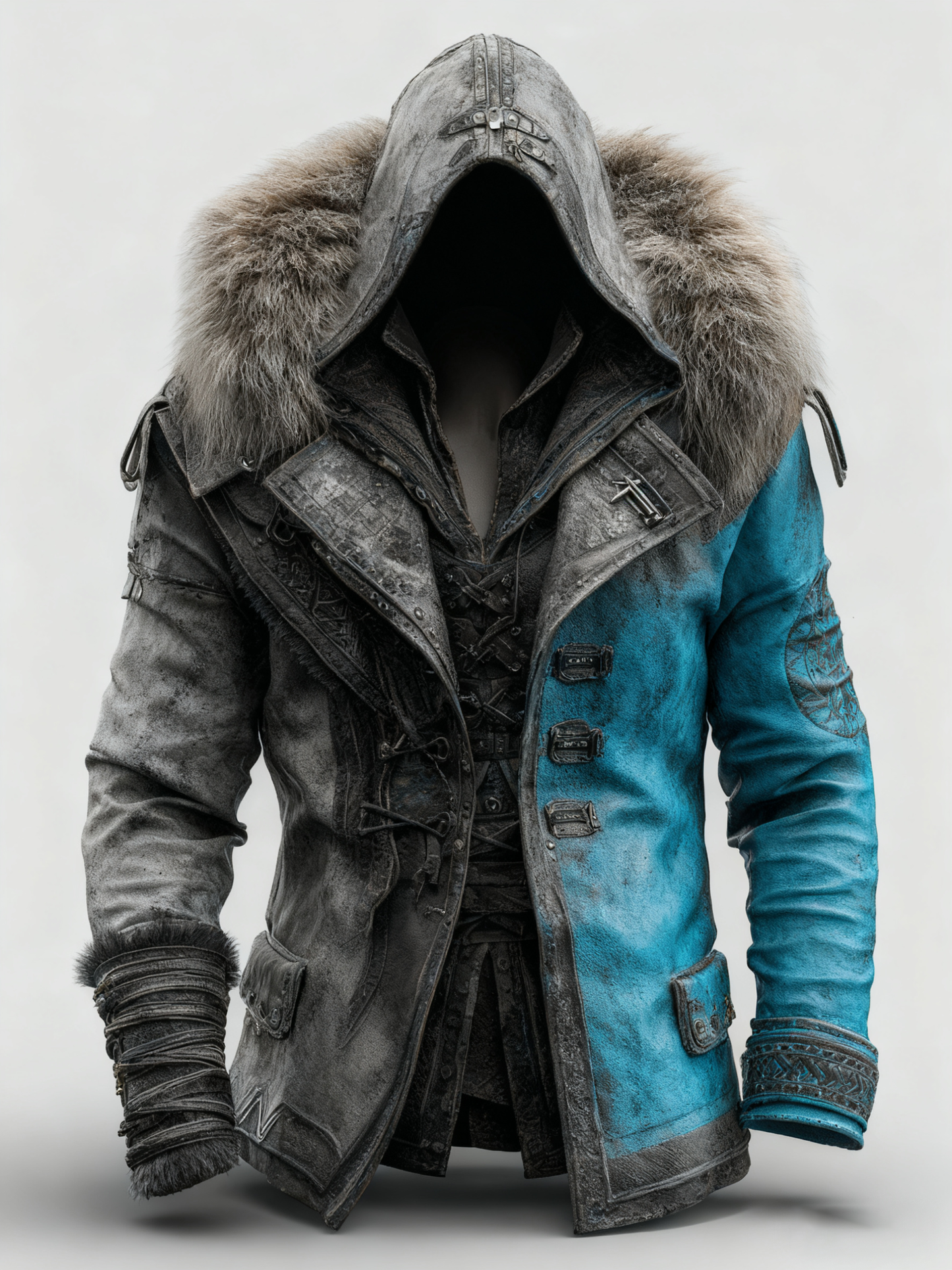 Manteau en cuir épais avec col en fourrure pour hommes - Mode Automne/Hiver