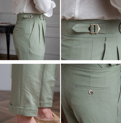 Pantalons Plissés Doubles Aérés en Seersucker Positano