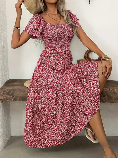 Liliane™ | Robe Midi Froncée Fleurie