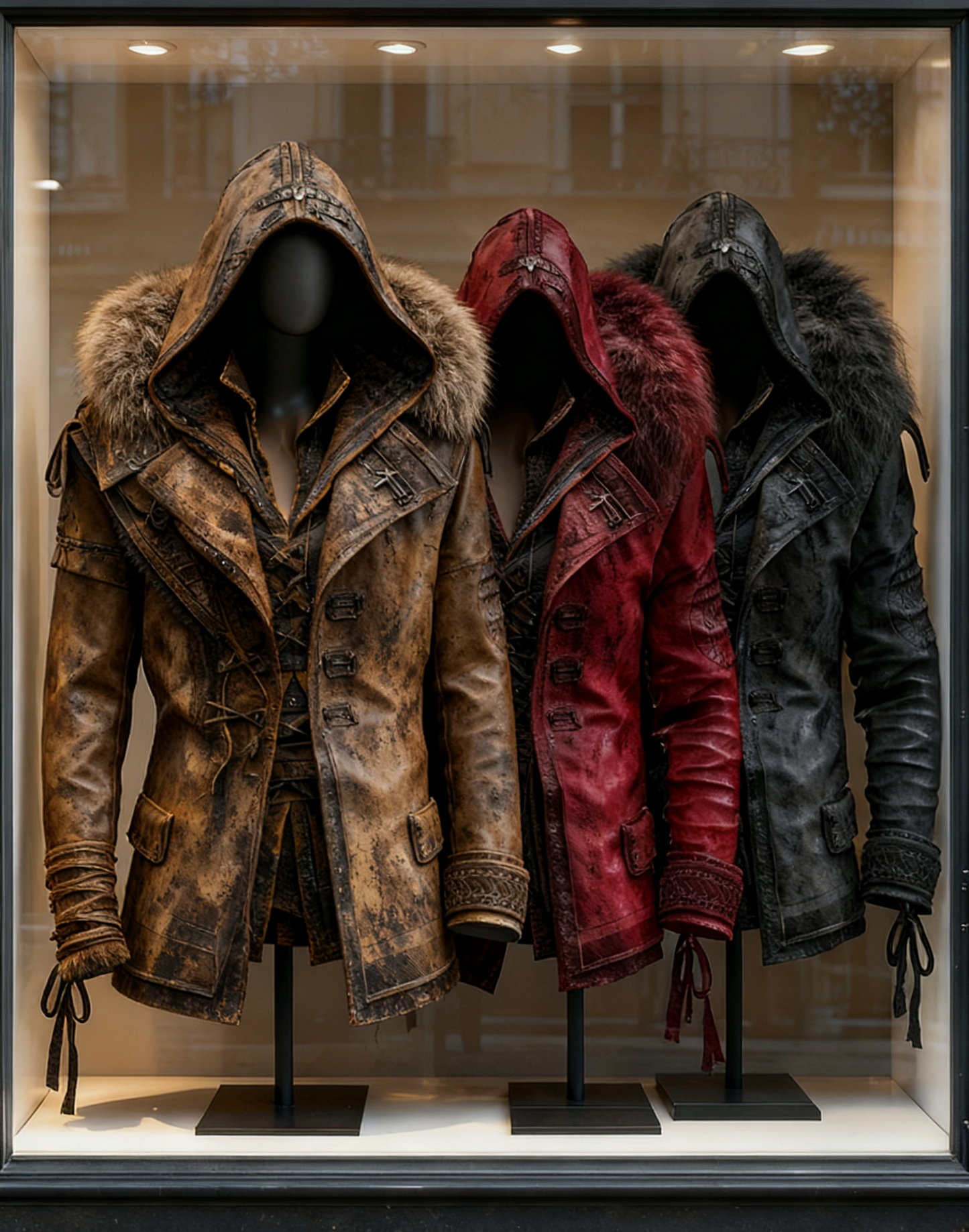 Manteau en cuir épais avec col en fourrure pour hommes - Mode Automne/Hiver