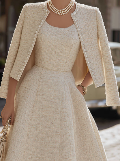 Megan - Ensemble Robe en Tweed et Veste à Détails en Perles