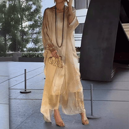 Kyra - Robe Maxi en Chiffon Imprimé Marbré