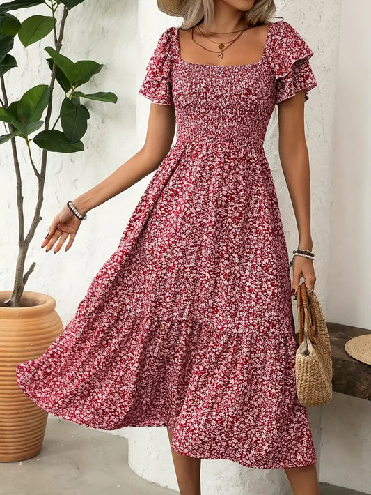 Liliane™ | Robe Midi Froncée Fleurie