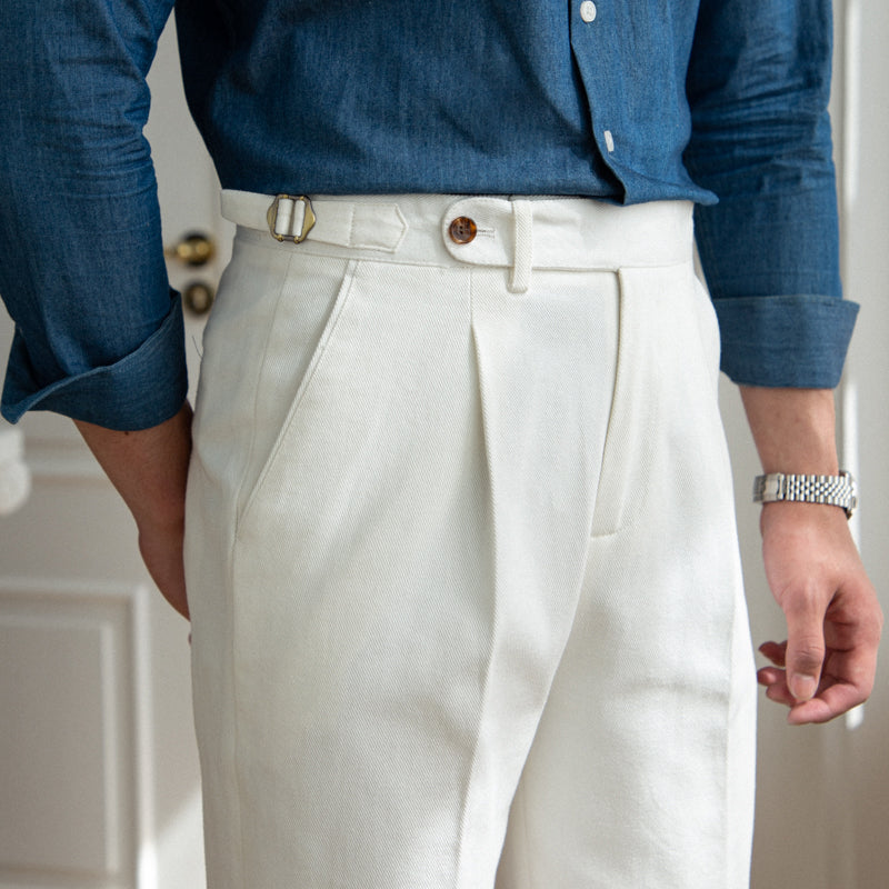 Pantalon droit en toile de coton Antibes