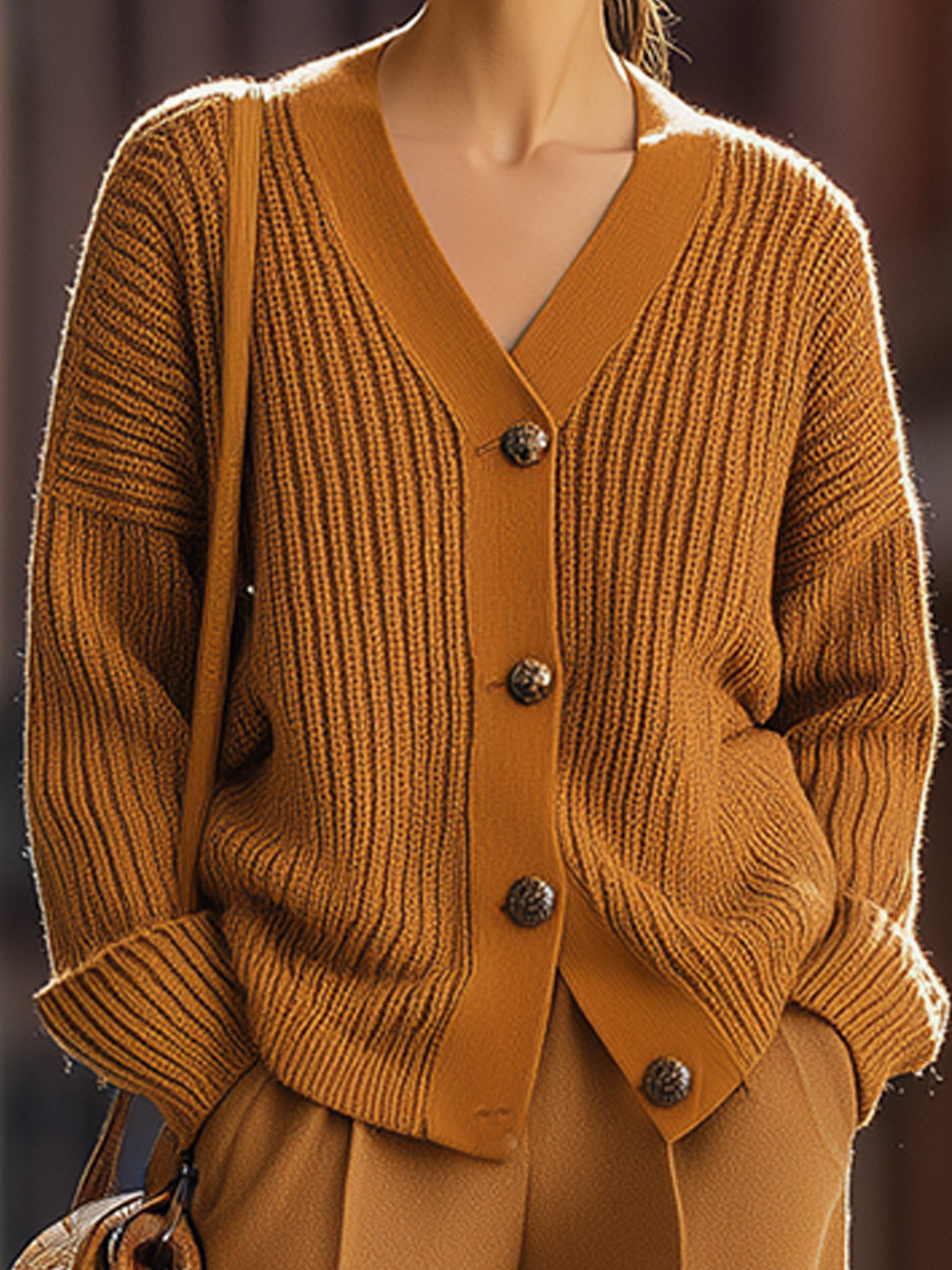 Eda - Ensemble Cardigan à Côtes Caramel et Pantalon Large