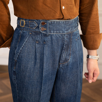 Pantalon Droit Plissé Vintage en Denim Lorenzo