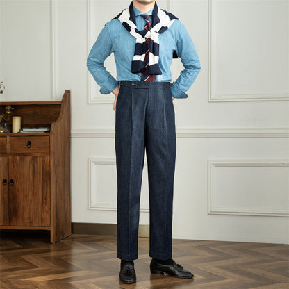 Pantalon en Denim Plissé en Coton Vatican