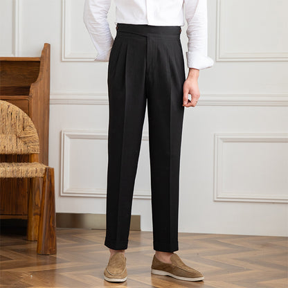 Pantalon droit à plis doubles en seersucker Moneglia