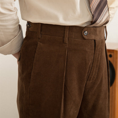 Pantalons Plissés Droits en Velours Côtelé de Coton Aspen