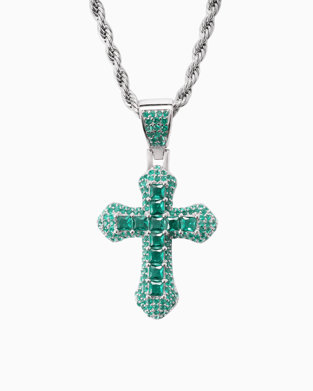 PENDENTIF CROIX ÉMERAUDE.