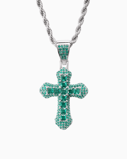 PENDENTIF CROIX ÉMERAUDE.