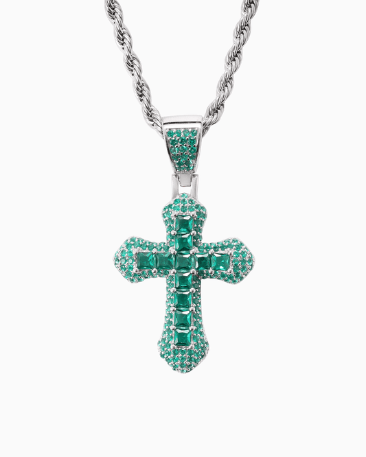 PENDENTIF CROIX ÉMERAUDE.