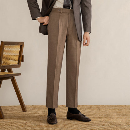 Pantalon Plissé en Herringbone Oxford
