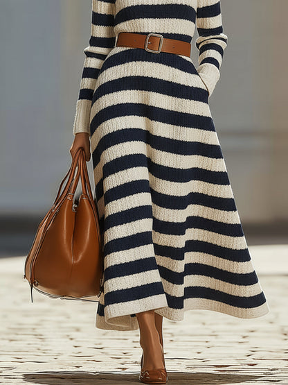 Kensie - Robe Maxi Tricotée à Rayures Marines