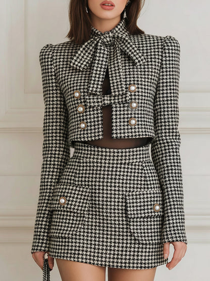 Saphira - Houndstooth Pearl Button Pocket Suit