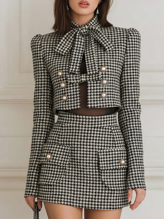 Saphira - Houndstooth Pearl Button Pocket Suit
