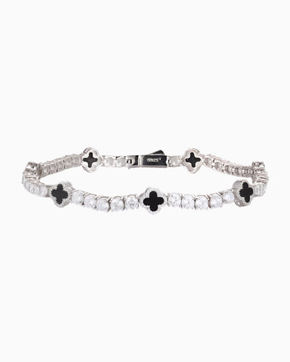 BRACELET DE TENNIS EN MOISSANITE NOIR À TRÈFLE.