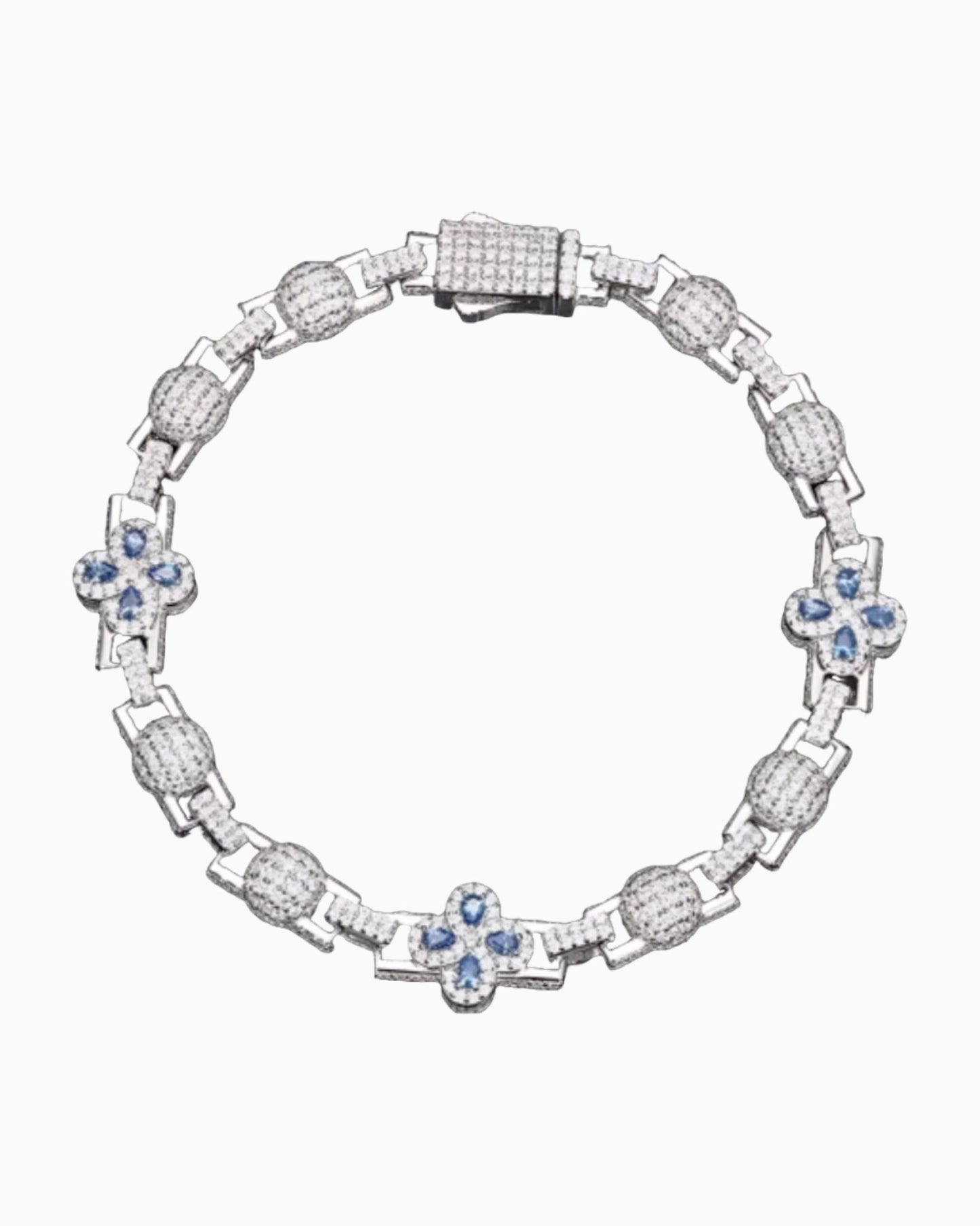 BRACELET LIEN À TRÈFLE BLEU EN MOISSANITE.