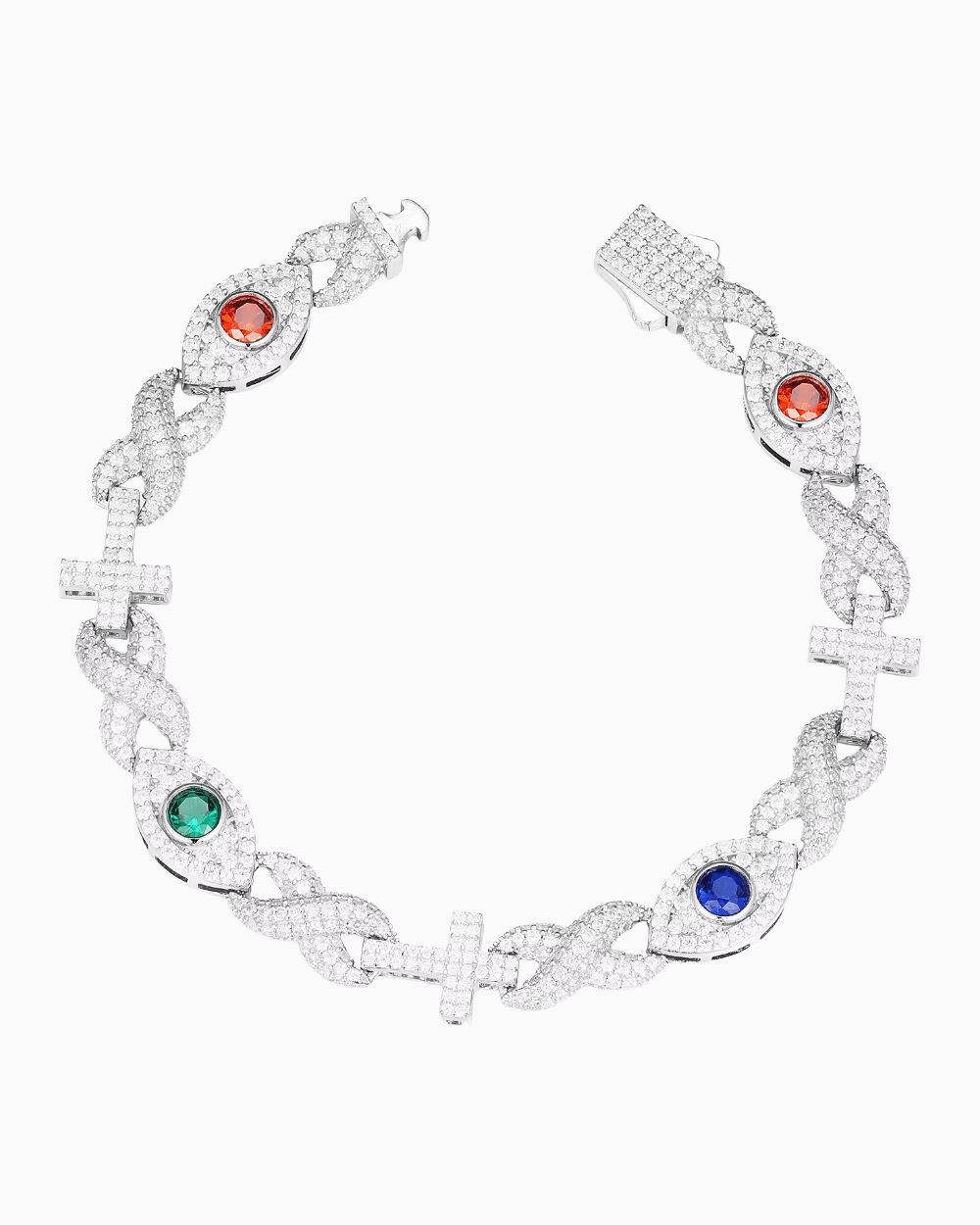 BRACELET YEUX ET CROIX EN MOISSANITE.