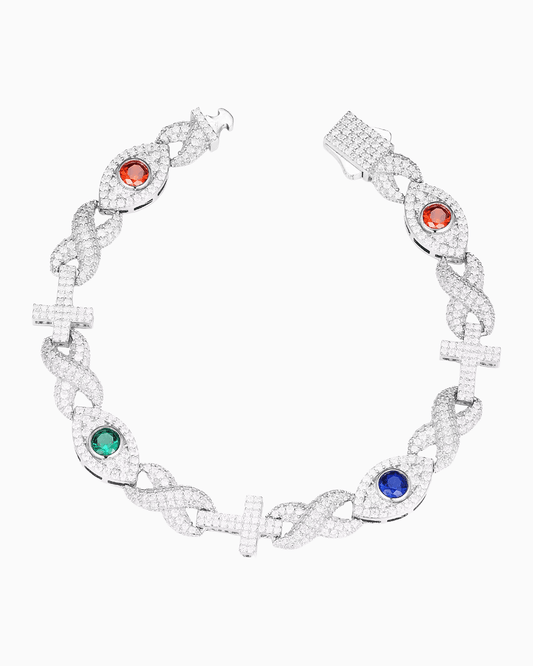 BRACELET YEUX ET CROIX EN MOISSANITE.