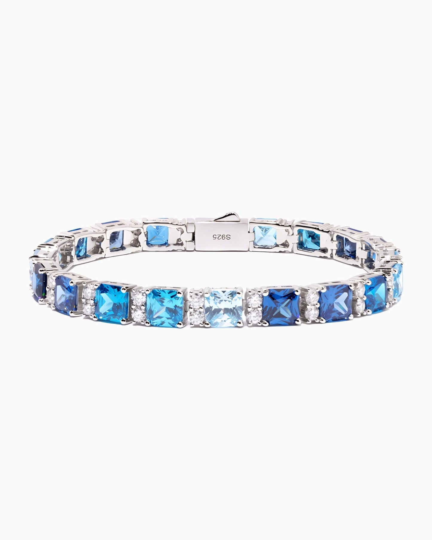 BRACELET EN PIERRES DE MOISSANITE BLEU OCÉAN.