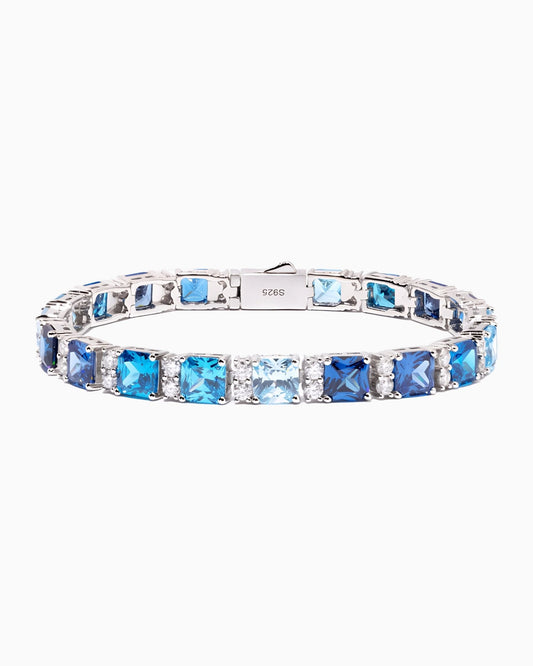 BRACELET EN PIERRES DE MOISSANITE BLEU OCÉAN.