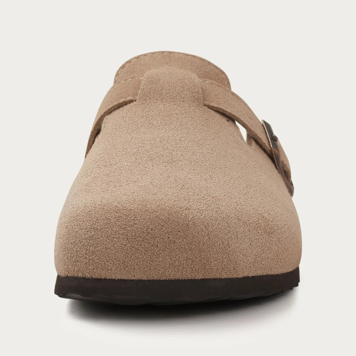 Mules homme beige cuir suédé semelle liège boucle ajustable