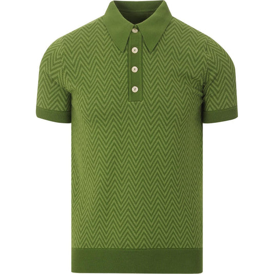 Polo en Tricot Zigzag Vert pour Homme – Motif Chevron des Années 60