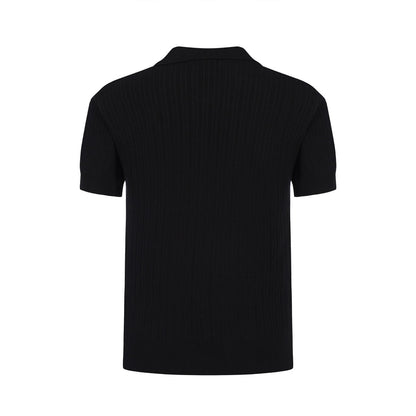 Polo en Maille Côtelée Noir pour Hommes des Années 60 – Chemise Rétro Minimaliste