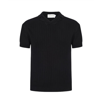 Polo en Maille Côtelée Noir pour Hommes des Années 60 – Chemise Rétro Minimaliste