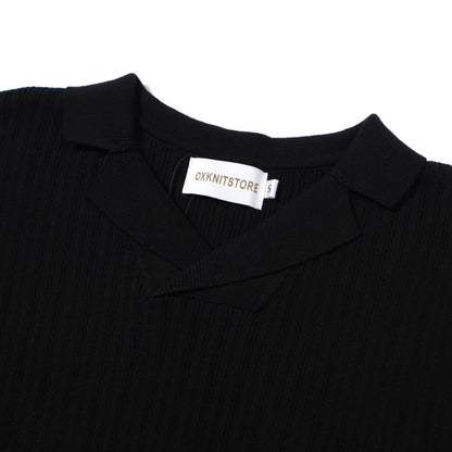 Polo en Maille Côtelée Noir pour Hommes des Années 60 – Chemise Rétro Minimaliste