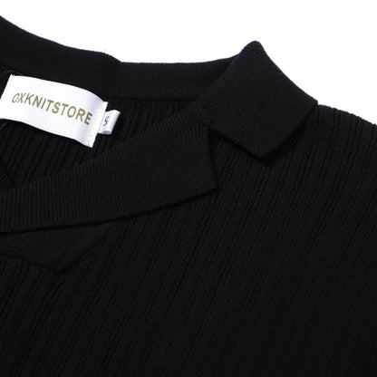 Polo en Maille Côtelée Noir pour Hommes des Années 60 – Chemise Rétro Minimaliste