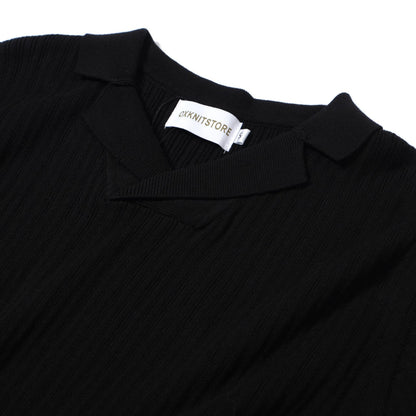 Polo en Maille Côtelée Noir pour Hommes des Années 60 – Chemise Rétro Minimaliste