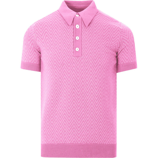 Polo rose à fine maille en chevrons
